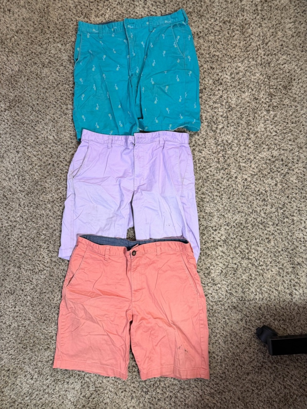 George Men's Chino Shorts Trio - Teal, Lavender, Coral [2 WITH MISSING BUTTONS]